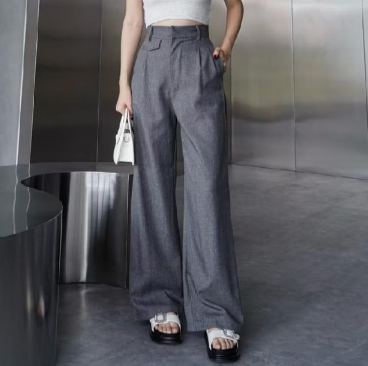 ORO PANTS Highwaist Loose Pants Trousers  Celana Anti Kusut Celana Kulot  Celana Kantor Formal knit wanita 5