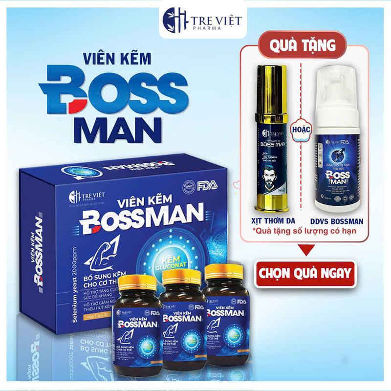  KẼM BOSS MAN Viên Uống Bổ Sung Kẽm Gluconate Vitamin C Mangan Selen Hỗ Trợ Chăm Sóc Da Tóc Móng & Khoáng Chất Thiết Kế 