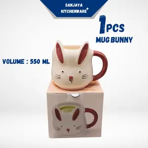 Mug Karakter Hewan Keramik Model  Bunny Cream Volume 550ML | Sanjaya Kitchenware