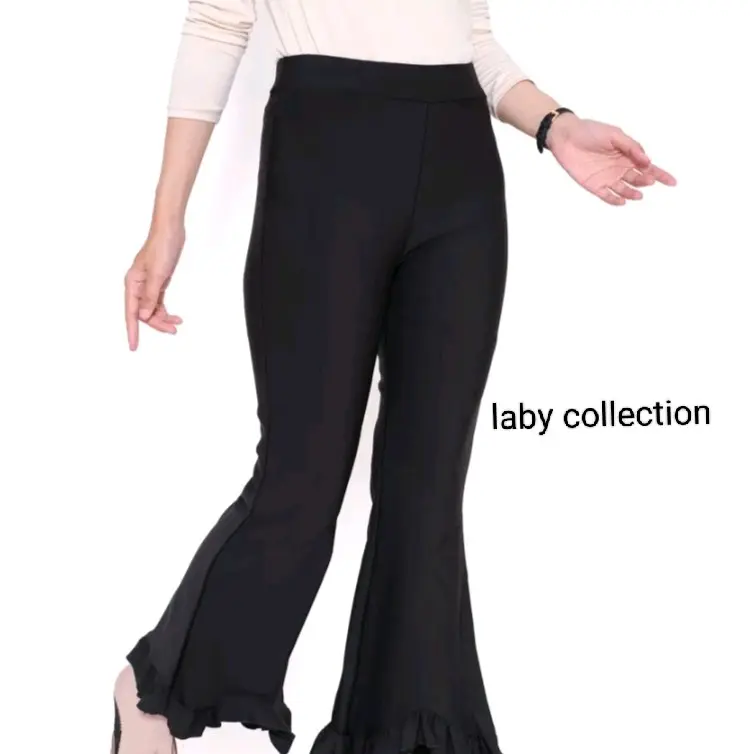 celana cutbray rempel bawah, pinggang full karet bahan scuba spandex premium tebal halus Melar