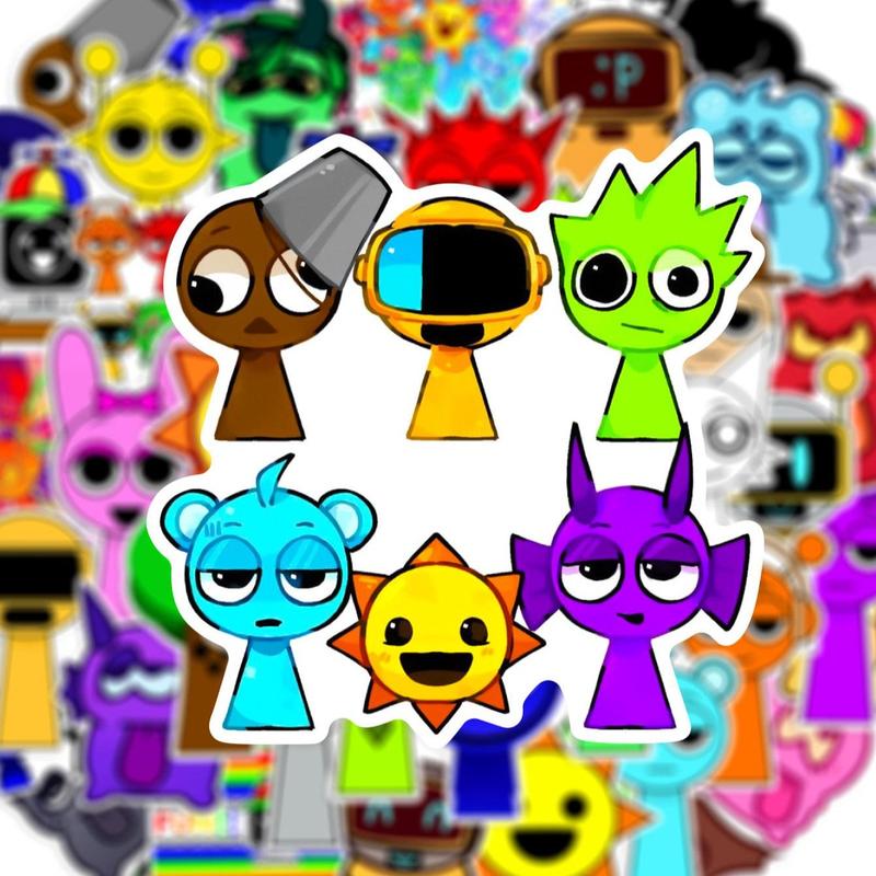 Hình dán Graffiti trò chơi Sprunki Incredibox, 52 CÁI, phong cách vui nhộn, hình dán trang trí sổ tay, chất kết dính PVC, không thấm nước, hộp quà, nhãn trang trí, thích hợp cho guitar, sổ tay và đồ đạc, tự làm thủ công 4