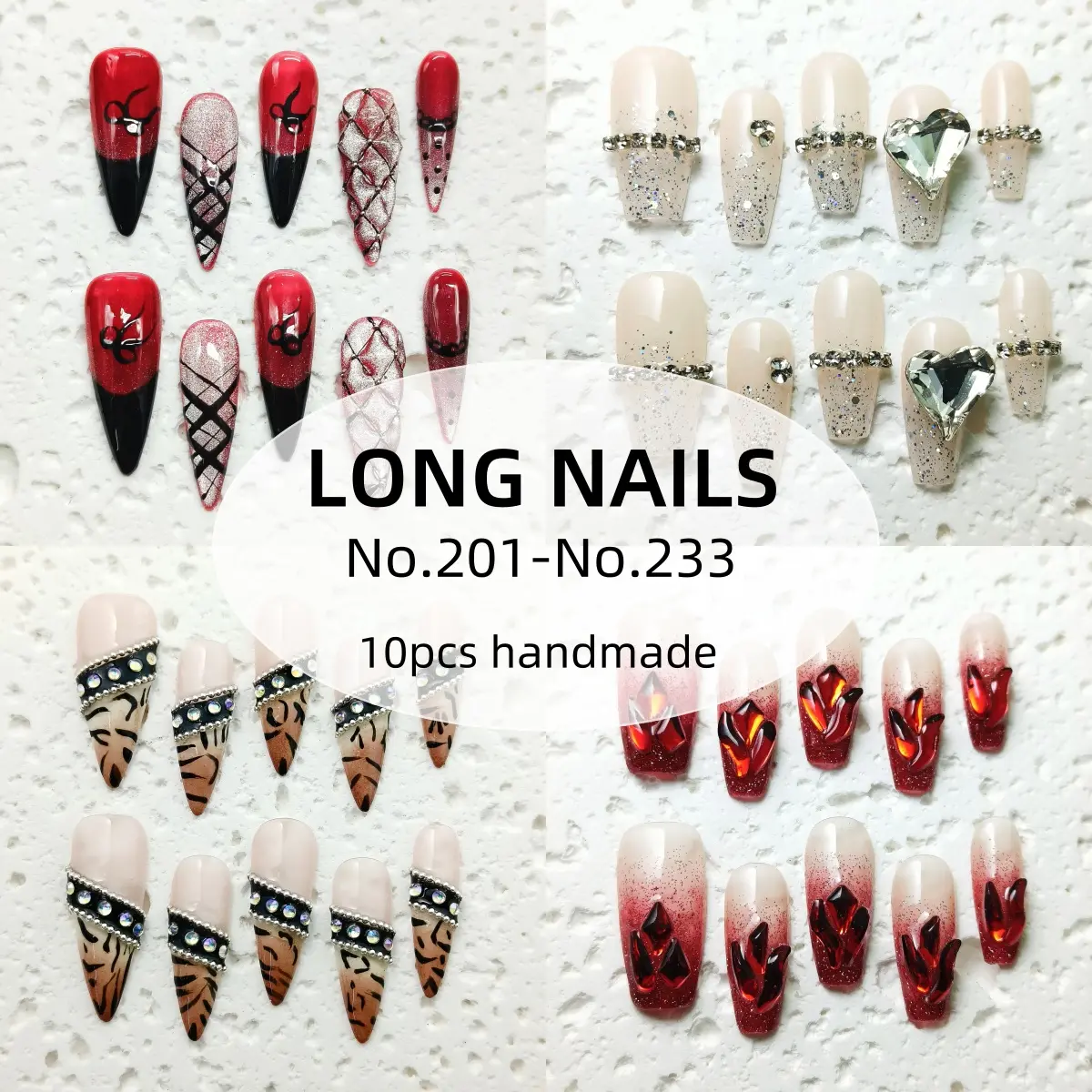 [BUY 2 GET 3][NO.201-233] 10pcs Handmade Press-on nail Long Nails Hand drawn Fake nails Bundle Finished nail stickers Reusable Removable