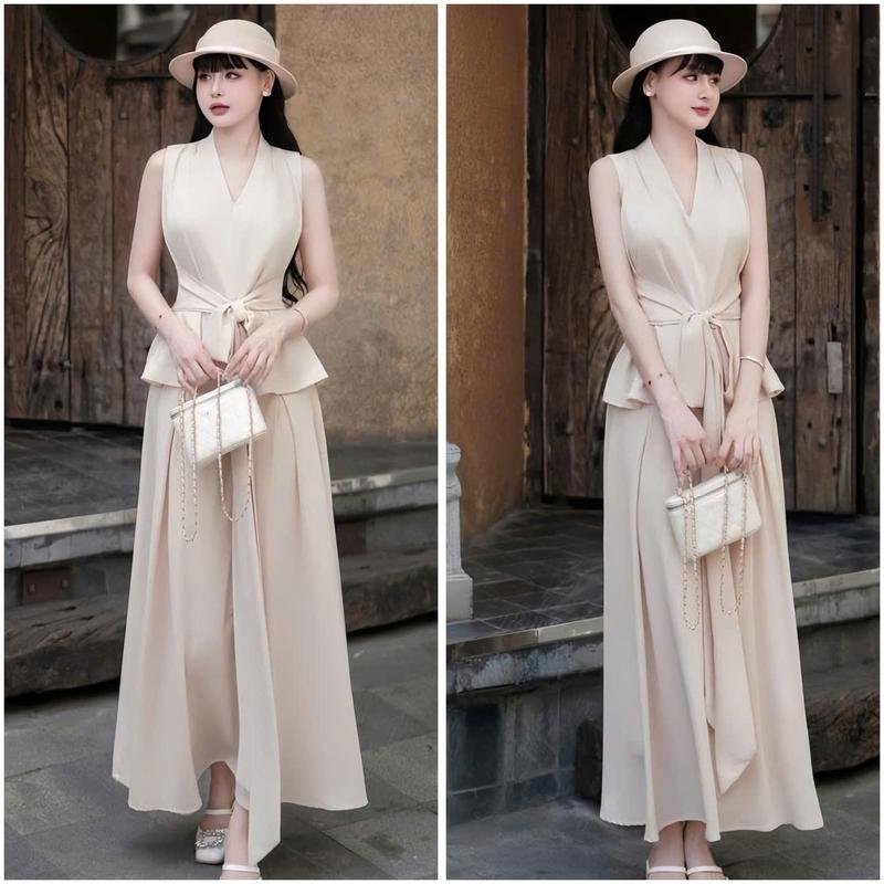 A85 - Set Váy Dáng Dài Mix Áo Buộc Nơ - LYNA