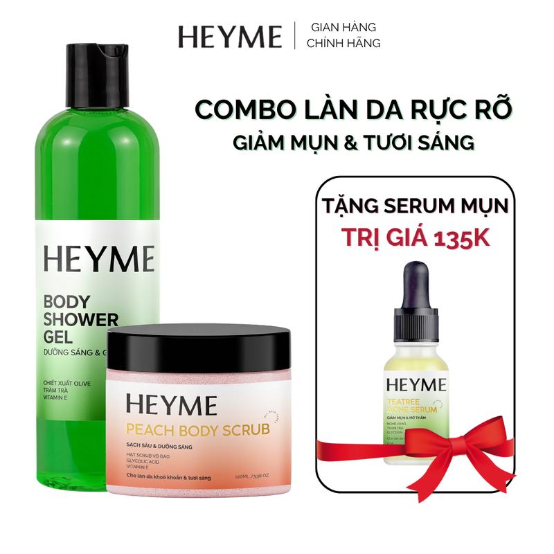[COMBO HỖ TRỢ GIẢM MỤN DƯỠNG TRẮNG BODY HEYME] COMBO Sữa tắm và Tẩy tế bào chết HEYME - Bí quyết cho làn da sạch trắng mịn màng Dưỡng Da Body Dưỡng Body