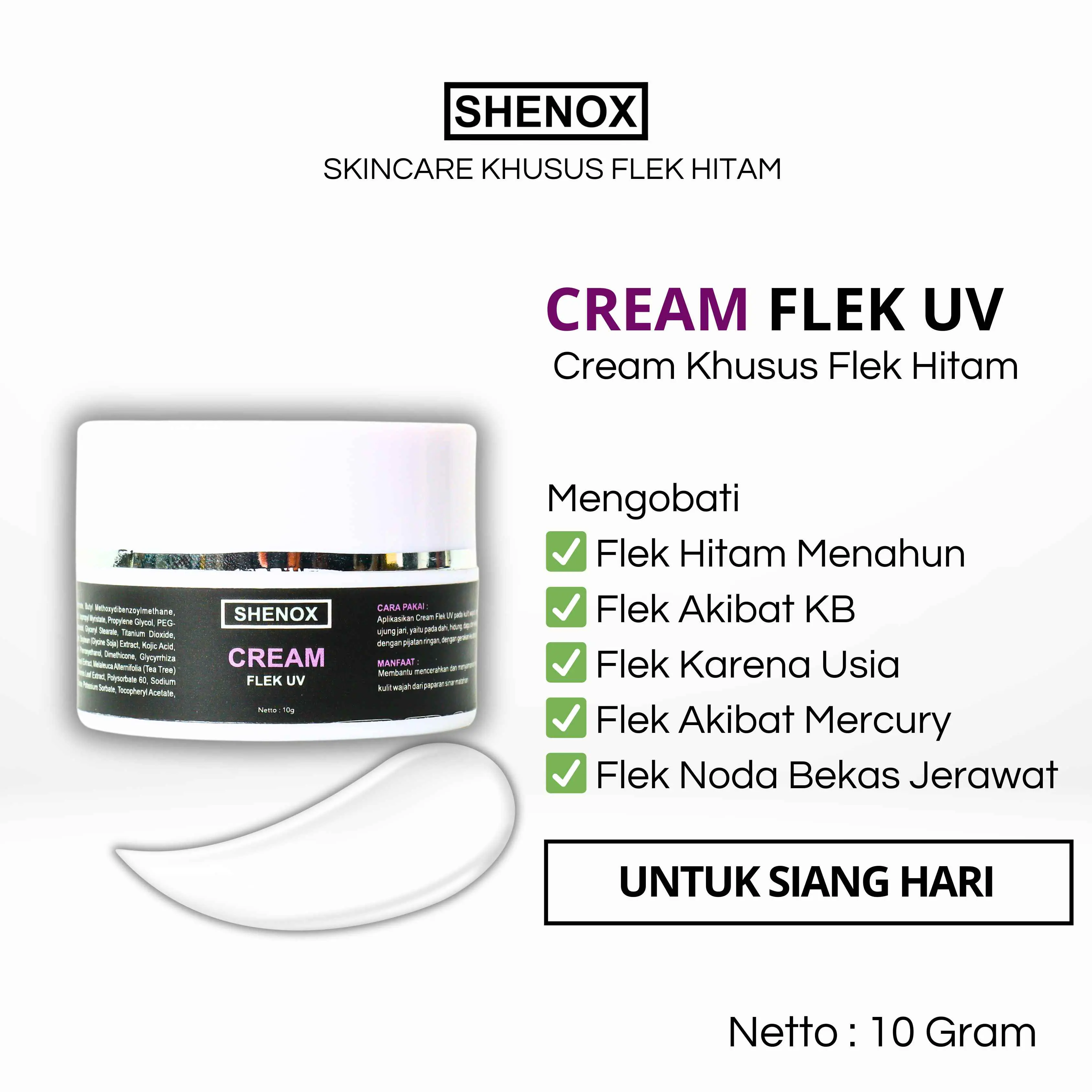 Krim Whitening Flek UV Suncreen Shenox Skincare Penghilang Flek Hitam Tebal Membandel Paling Ampuh Acid Arbutin
