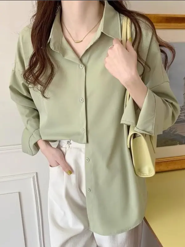 Kemeja Simpel Atasan Wanita Basic Polos Bahan Shakila Twill Premium Nyaman Baju Lengan Panjang  Kekinian 4