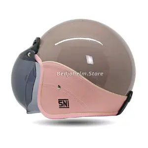 Helm Bogo Dewasa SNI Semi Kulit Polos Full Leher Busa Coklat - Motorcycle