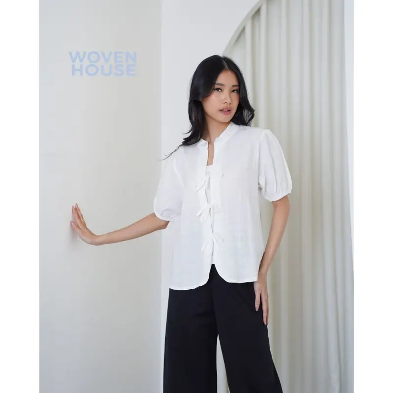 Shani Top Ribbon Blouse Linen - Atasan Baju Wanita Baju Kantor Pita - (S3277) 2