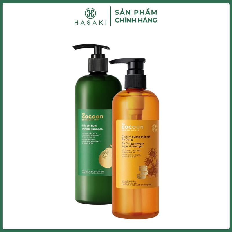 Combo Cocoon Dầu Gội Bưởi Không Sulfate, Giảm Gãy Rụng 500ml + Gel Tắm Đường Thốt Nốt An Giang 500ml | HASAKI BEAUTY