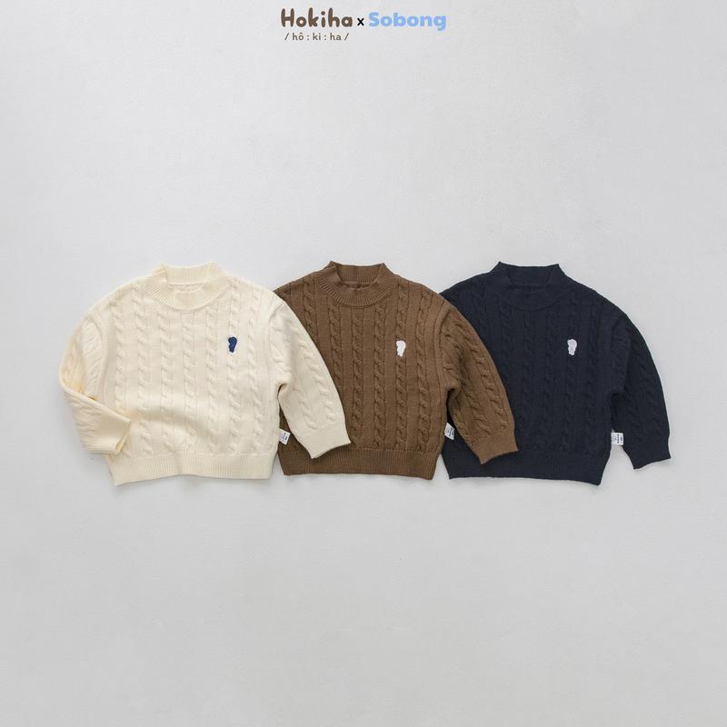 [Hokiha x Sobong] AL153 - Áo len thừng thêu gấu đáng yêu cho bé trai bé gái chất len dày dặn, ấm áp, mềm mại size 8-17kg