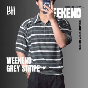 BITI Weekend Half Zip Shirt | Kaos Pria Zipper Knit Motif Garis