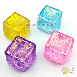 Taiyo Squishy Maltose Ice Cube Besar Glitter Sparkle Block Kubus Kenyal Jelly Squisi Stress Relief