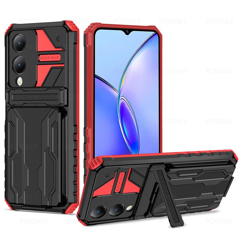Product Introduction of Card Holder Phone Case For VIVO Y17S Casing Shockproof Armor Stand Hard Back Cover Multifunctional 12