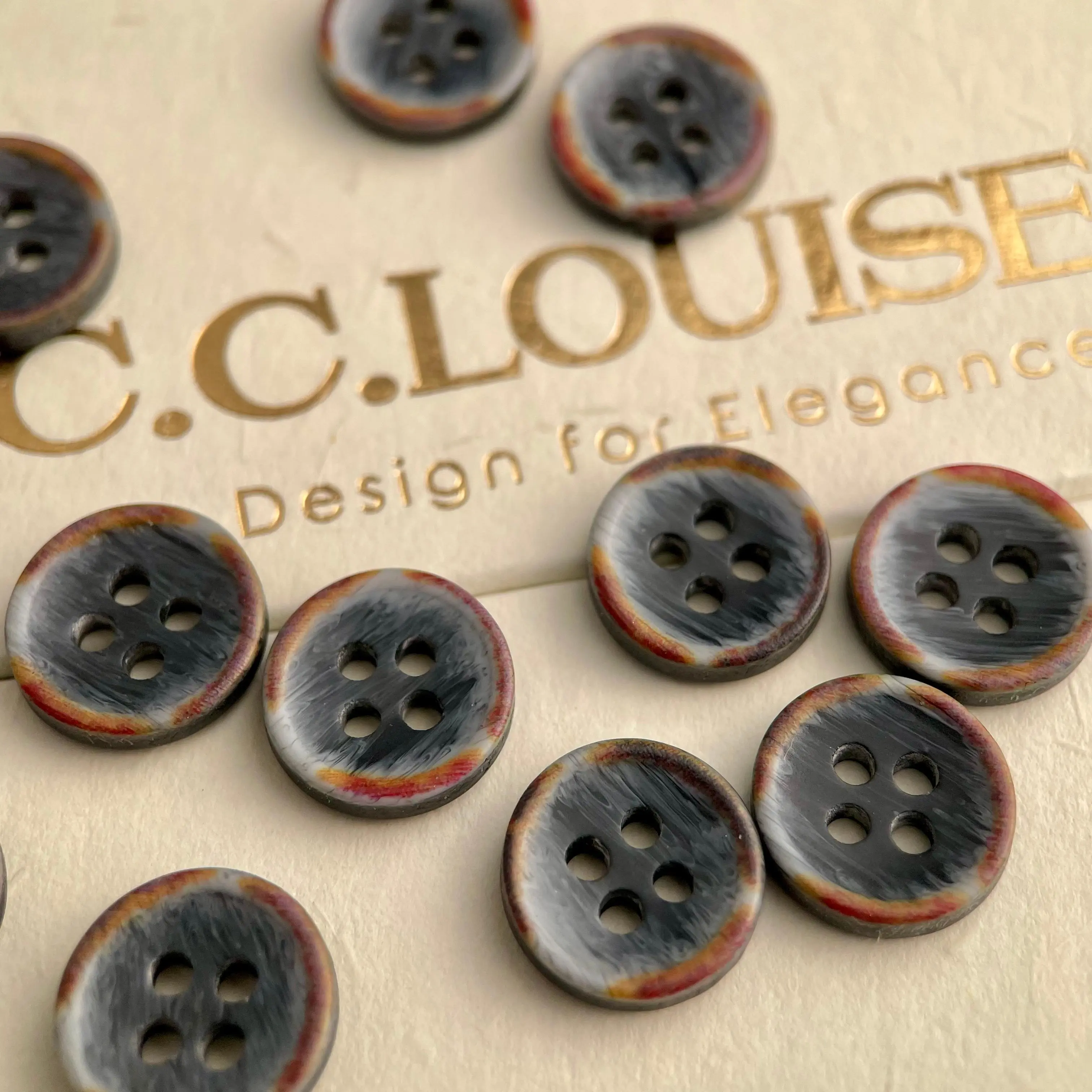 Small Clothing Buttons, 4 holes, Fire Burnt Scorch Texture, Designer Shirt Sleeve Skirt Hat Coat Textile Decoration, 11mm, 10 pieces