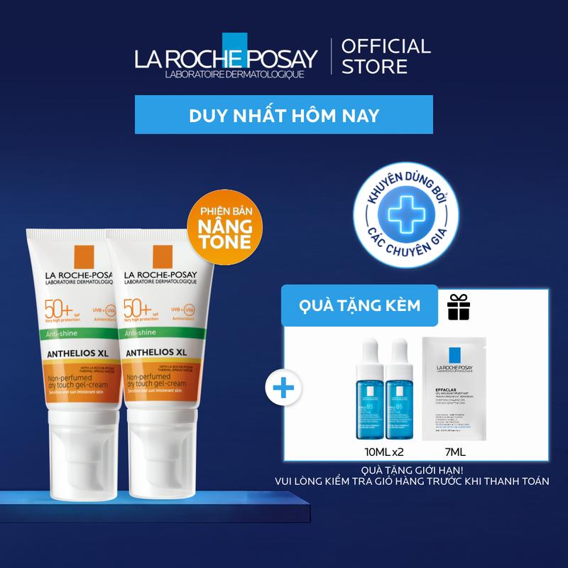 Bộ đôi La Roche-Posay Anthelios XL SPF 50+ PA++++ Kem chống nắng nâng tone cho da dầu -  Kiểm soát dầu 12 giờ - Chống nắng toàn diện