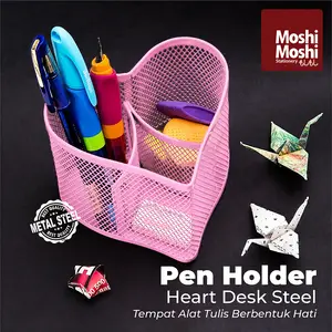 Pen Holder Heart Desk Steel Tempat Penyimpanan Peralatan Tulis Meja Kantor Jaring Besi Bentuk Hati