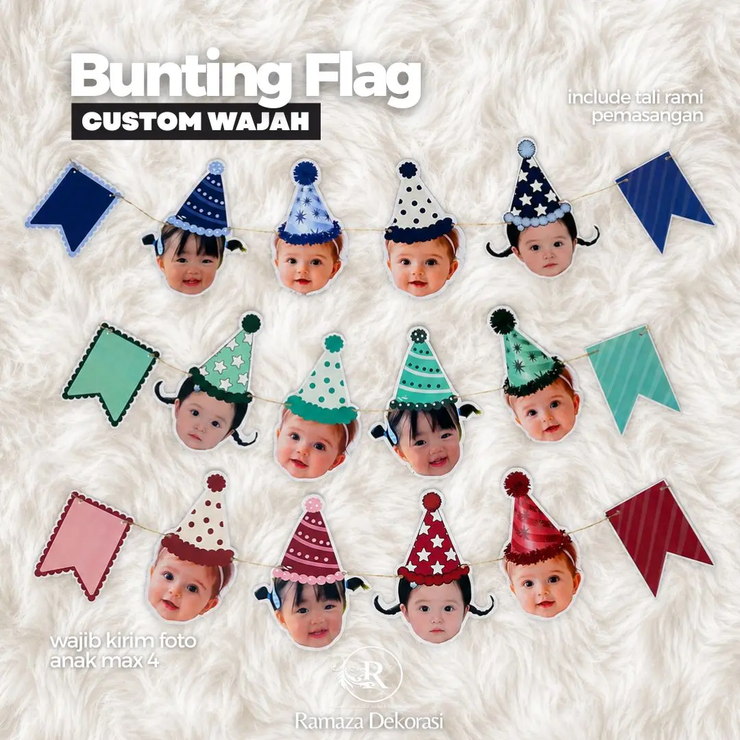 Bunting Flag Banner Custom Wajah/ Bunting Flag Banner Party/ Bunting Flag Acara/ Custom Bunting Flag Wajah