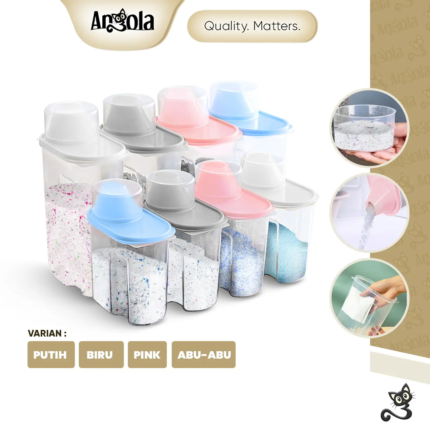ANGOLA Tempat Deterjen Bubuk  C81-C82 Detergen Dispenser / Wadah Sabun  Serbaguna Biru Penyimpanan Plastik Pink