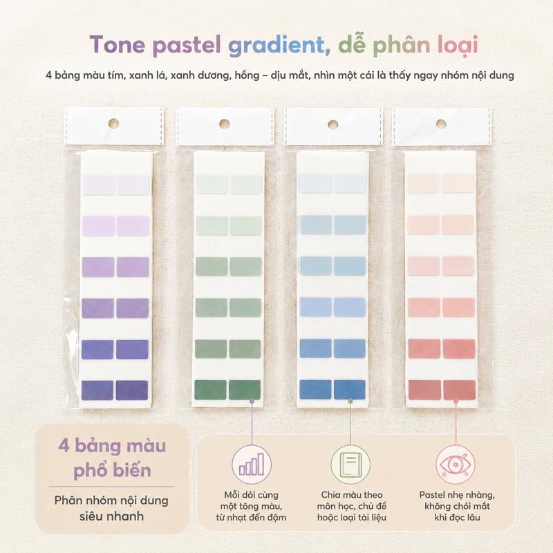 Giấy nhớ 4 màu gradient, 120 tờ, dùng để phân loại sách vở, không lem mực, không để keo dính