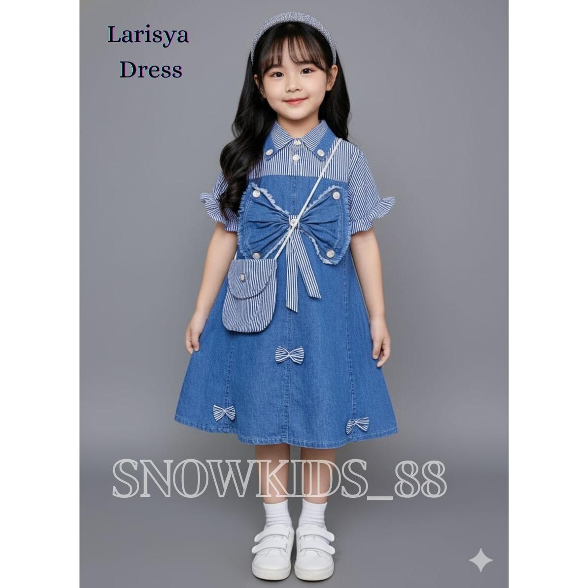 SNOWKIDS_88 - Dress Jeans Anak Flowy Bahan Jeans Mix Katun Salur Udah Free Tas Usia 3-10 Tahun Dress Katun Kancing Anak Perempuan Fashion