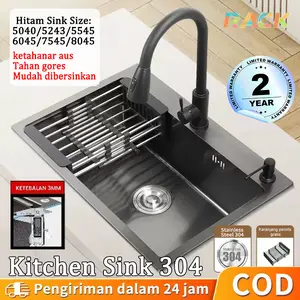 RACK Kitchen Sink Modern 3.0mm SUS 304 Stainless Steel Bak Cuci Piring Hitam Cuci Piring Ketebalan