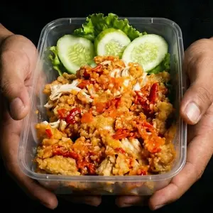 Geprek Katsu Cengkong - Ayam Fillet Geprek Renyah dengan Nasi Putih dan salad