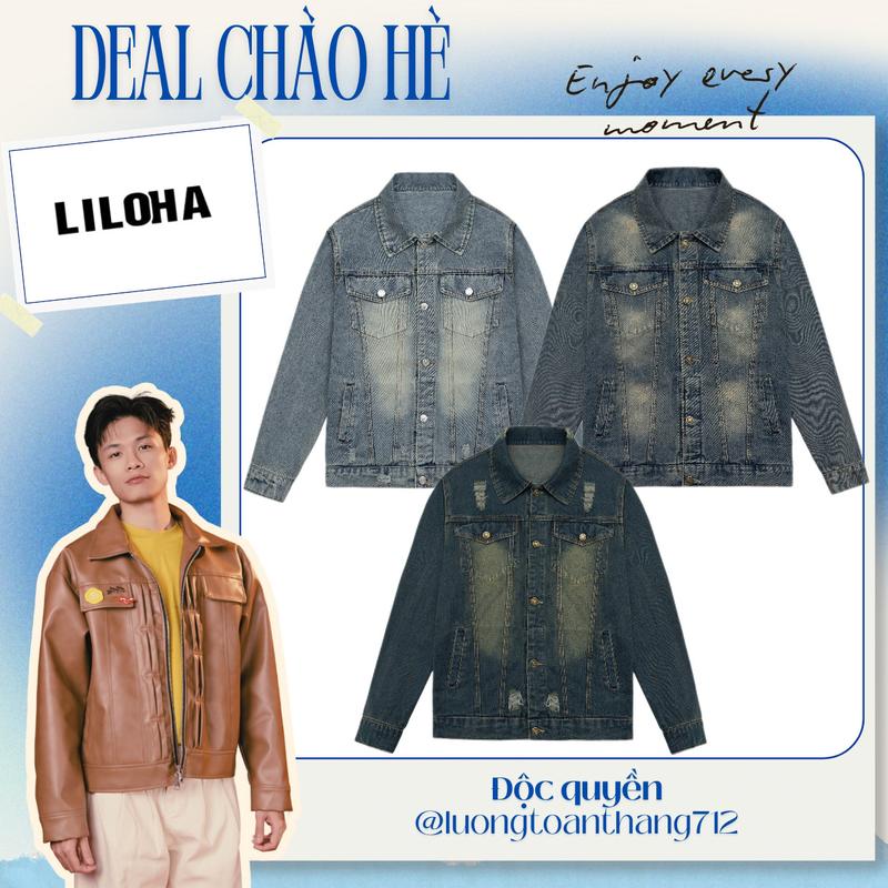 LƯƠNG TOÀN THẮNG Áo Khoác JEAN DEMIN WAS MÀU LÀM RÁCH XƯỚC dáng RỘNG CÓ túi trong LILOHA Nam Nữ mặc được MENSWEAR
