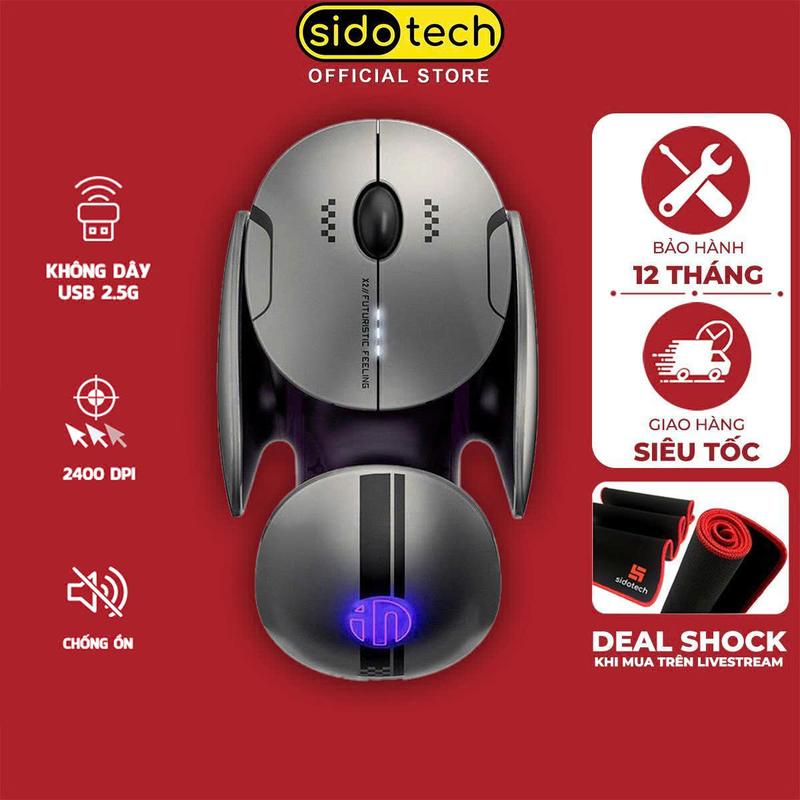 Chuột máy tính không dây bluetooth SIDOTECH INPHIC X2 gaming tích hợp pin sạc dung lượng cao cổng type C thiết kế độc lạ đến từ tương lai có đèn led hiển thị mức pin độ nhạy 2400 DPI chống ồn tắt âm công thái học