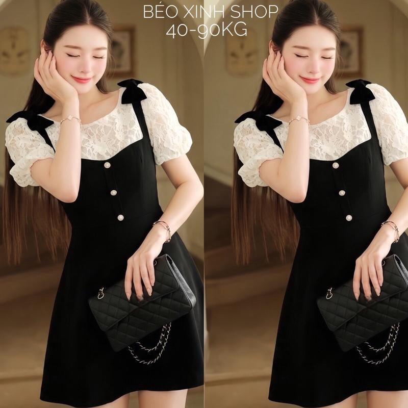 Đầm Dự Tiệc Thiết Kế Phối Nơ, Ren Tiểu Thư (Vải Tuyết Mưa Phối Ren) Cao Cấp Thanh Lịch Sang Trọng Cho Các Nàng Bigsize 40–90kg Thời Trang Nữ Béo Xinh Shop - A.1675