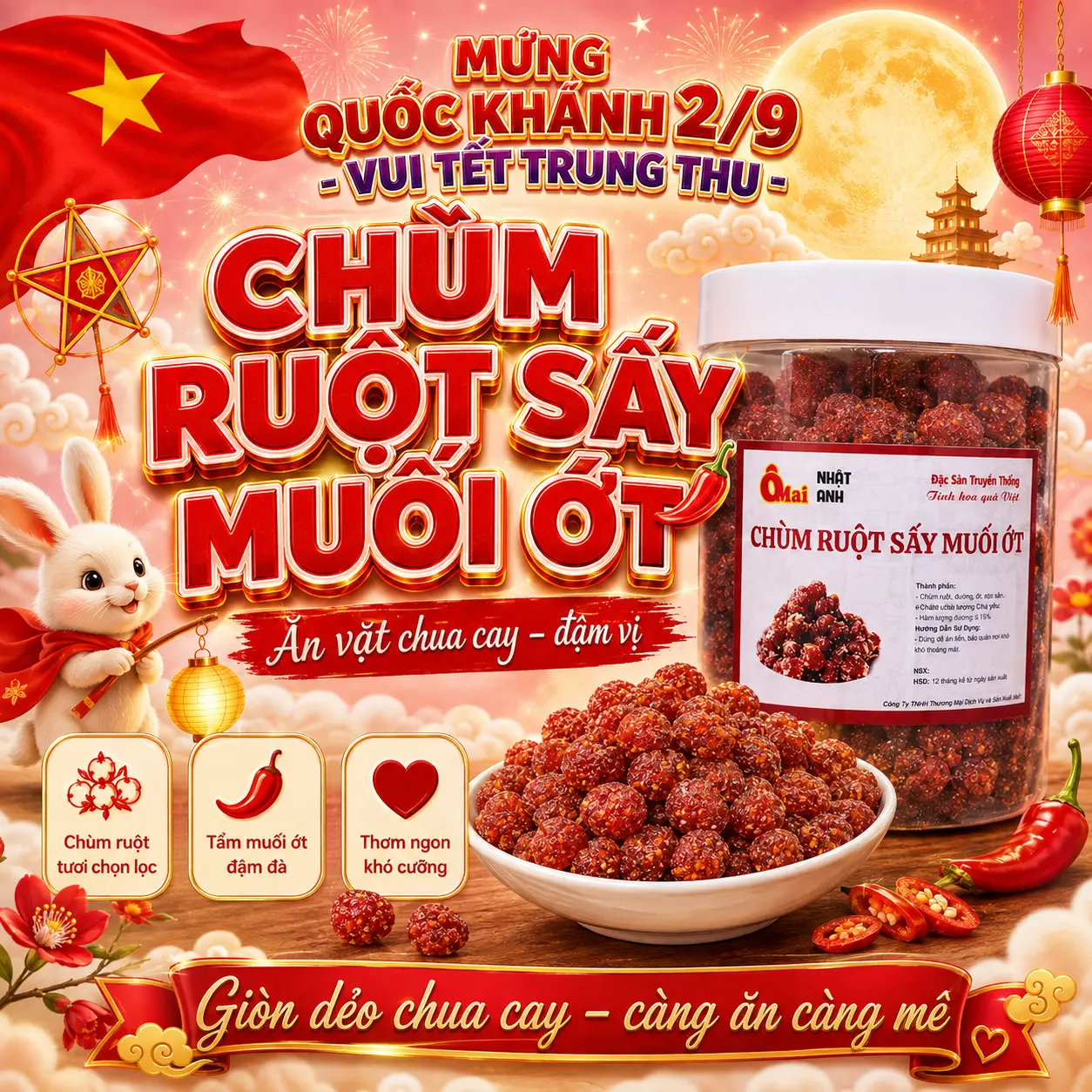 [Hàng Loại 1 Xịn]Chùm Ruột Sấy Muối Ớt (Chua Cay Ngọt ) - Chùm Ruột Chanh Muối Ớt - Không chất bảo quản- Đồ Ăn Vặt Ngon - Chùm Ruột Chua Ngọt - Ăn Vặt Lành Mạnh -Đồ Ăn Vặt Chua Cay-Ô Mai Nhật Anh