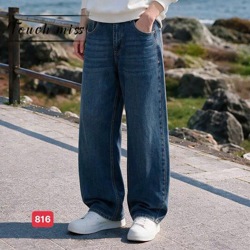 Quần baggy jean nam trơn màu xanh ống suông trẻ trung thoải mái Fashion24h