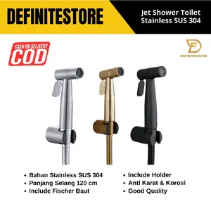 Jet Shower Closet Stainless Hitam Bidet Toilet Jet Washer Semprotan Toilet Spray Air Bidet Selang Kloset Kepala Jet Shower Toilet SUS 304 Komplit Set 1/2 Inch Anti Karat bidets toilets duduk Keran
