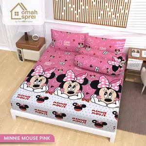 SPREI MINNIE PINK UK.120/160/180 SET SARBAN SARGUL Bantal Guling Karet Sarung Kain