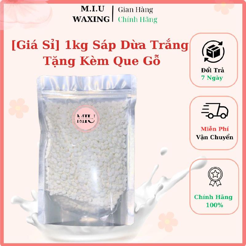 [Giá Sỉ] Túi 1Kg Sáp Dừa Trắng Wax Lông - Siêu Bám Lông - Tặng Kèm Que Gỗ Phết Sáp