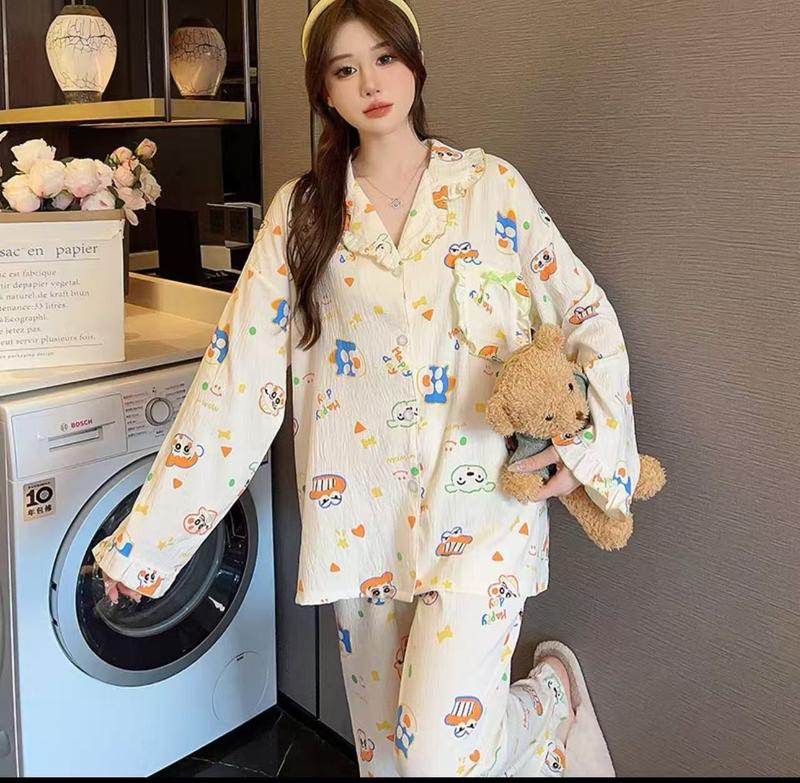 Setelan Piyama Baju Tidur Wanita Dewasa Lengan Panjang Kancing Crinkle Rayon Premium 1