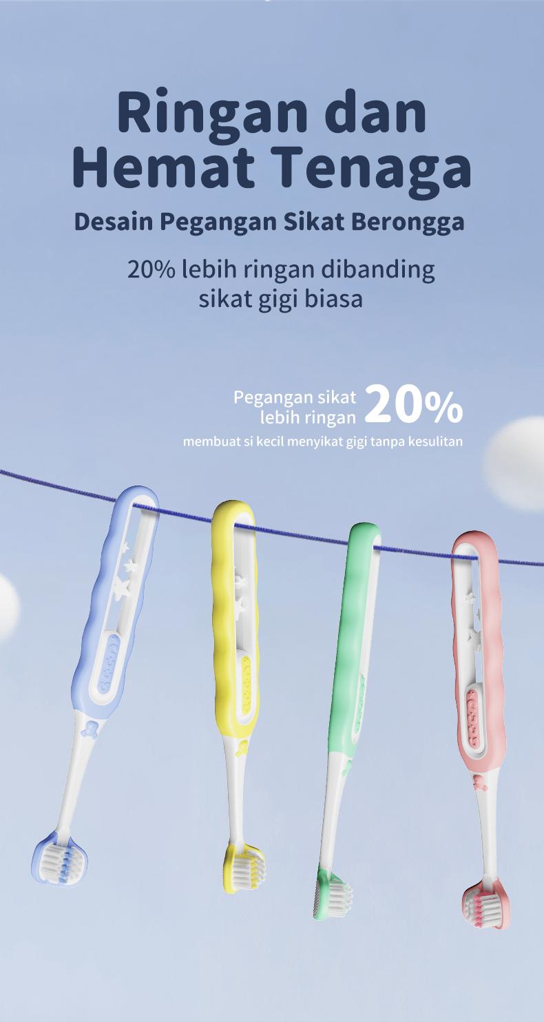 Sikat Gigi Tiga Sisi untuk Anak-anak Membersihkan Secara Menyeluruh dan Efisien dengan Desain Tiga Sisi yang Melingkupi Sikat Gigi 1 Pak Berisi 4 Cocok untuk Anak Usia 3-12 Tahun