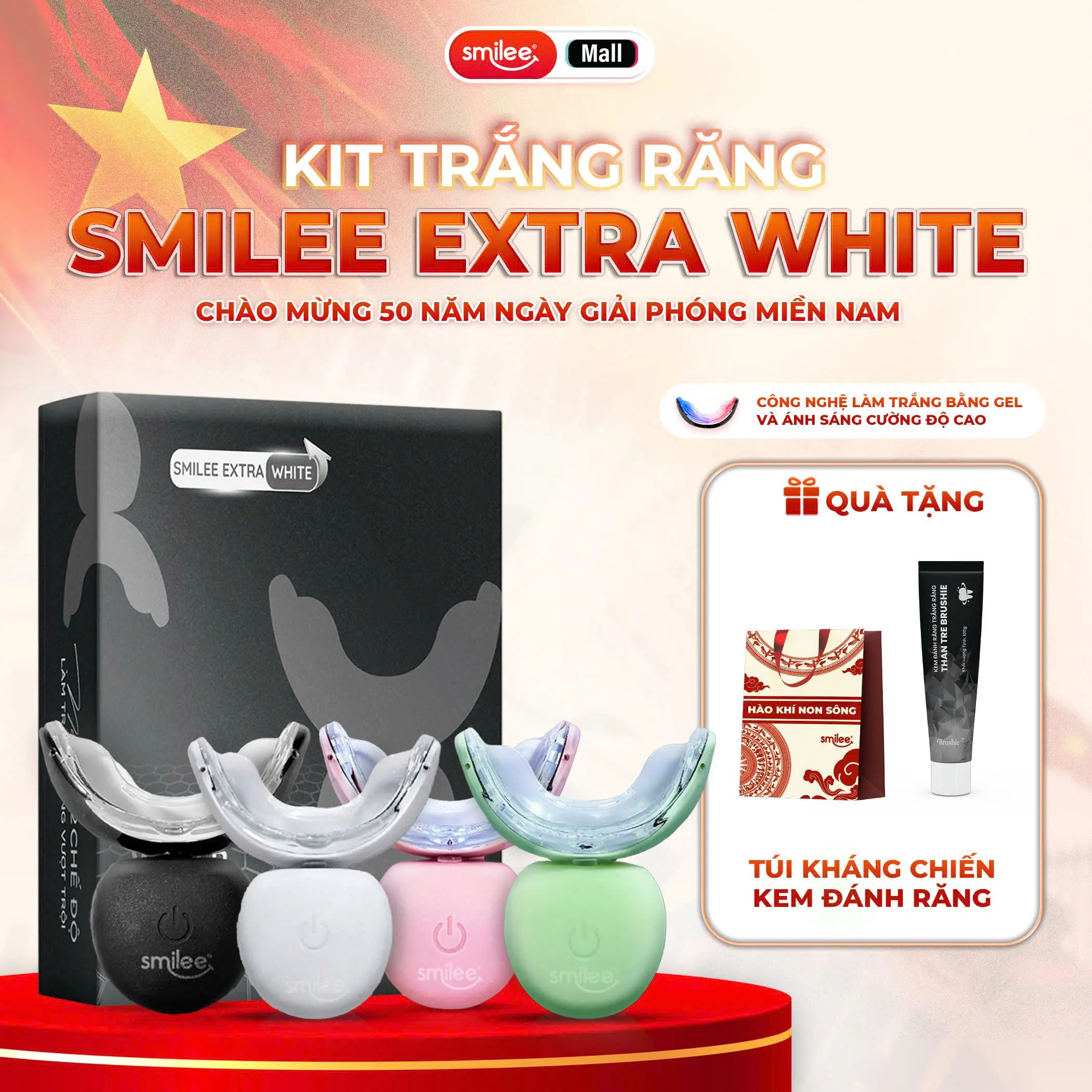 Bộ kit Smilee Extra White - Tặng Túi kháng chiến, kem đánh răng - Bảo hành 12 tháng - Hàng chính hãng
