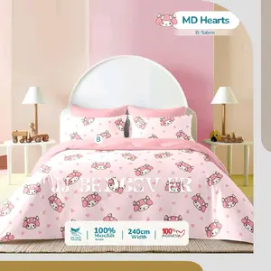 JJ BEDCOVER - BedCover Set Lengkap + Sprei - Two Tone - Bahan Microtex Disperse - MOTIF MELODY HEARTS PINK