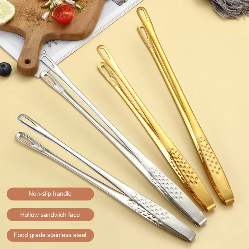 Tongs Makanan Pegangan Panjang Baja Stainless 12 Inch BBQ Dapur Tongs Non-slip Portable Picnic Tongs Salad Steak Tongs 0