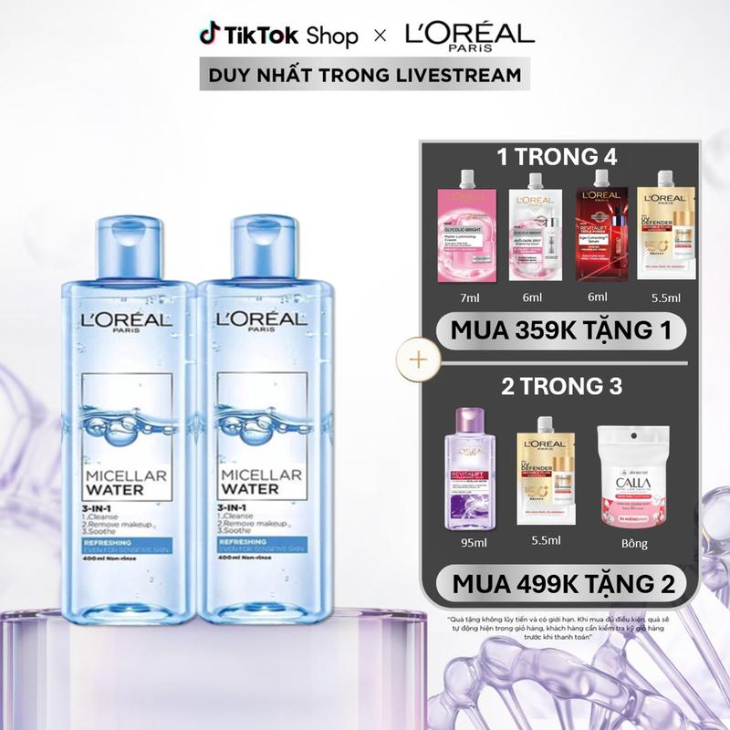 VB Bộ sản phẩm gồm: 2 Nước Tẩy Trang Micellar tươi mát da Refreshing 400ml