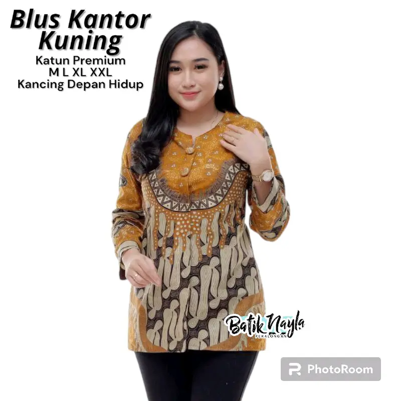 Blus Batik Wanita Atasan Batik Wanita Kantor Kawung Manggar Abu Cumi Sakura 2