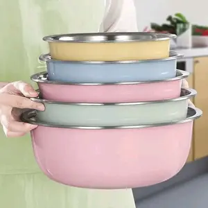 Baskom Set Stainless Steel 5in1 Kombinasi Warna Wadah Serbaguna Tempat Mencuci Makanan Sayuran