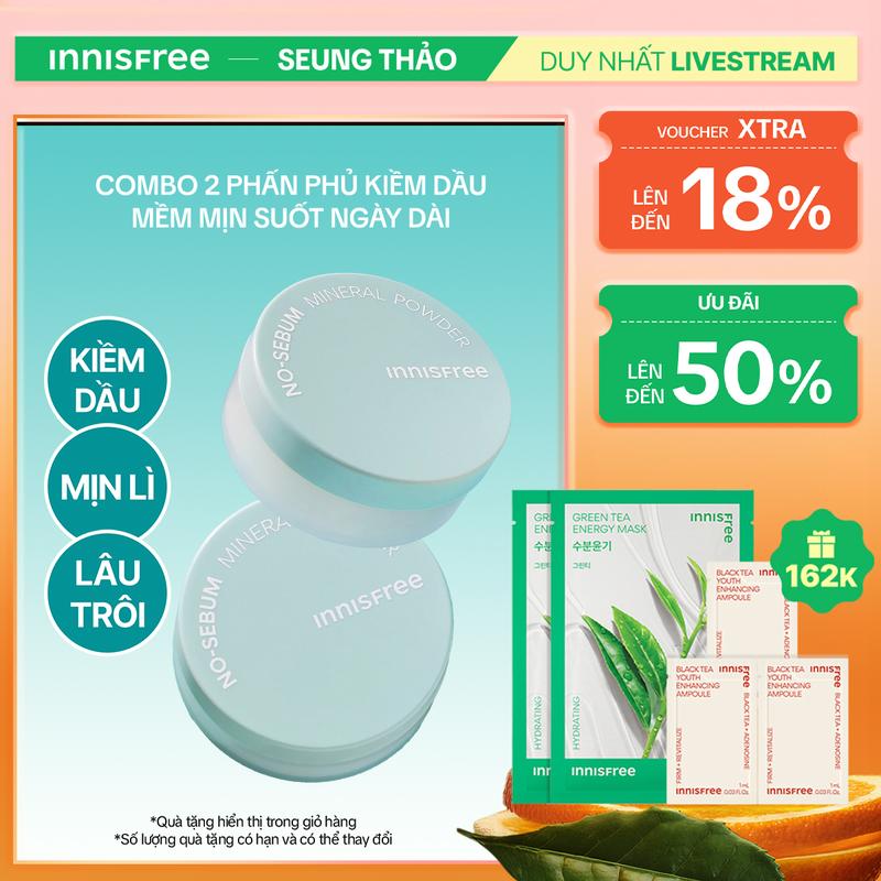 INNISFREE x SEUNG THẢO Combo 2 Phấn phủ bột kiềm dầu INNISFREE No Sebum Mineral Powder 5g