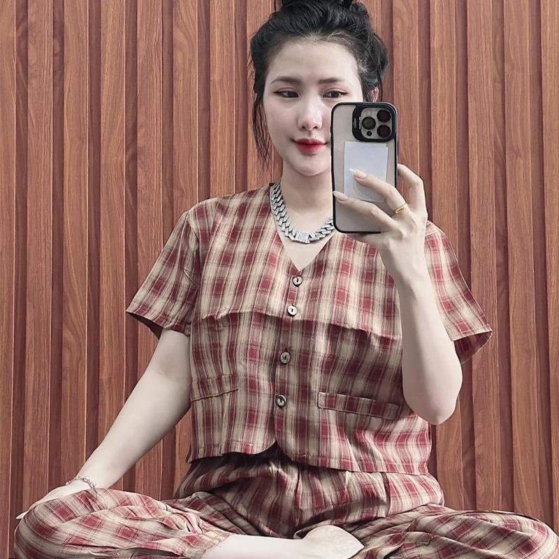 Đồ Bộ đũi Soc tay ngắn cổ V quần baggy ống xếp ly