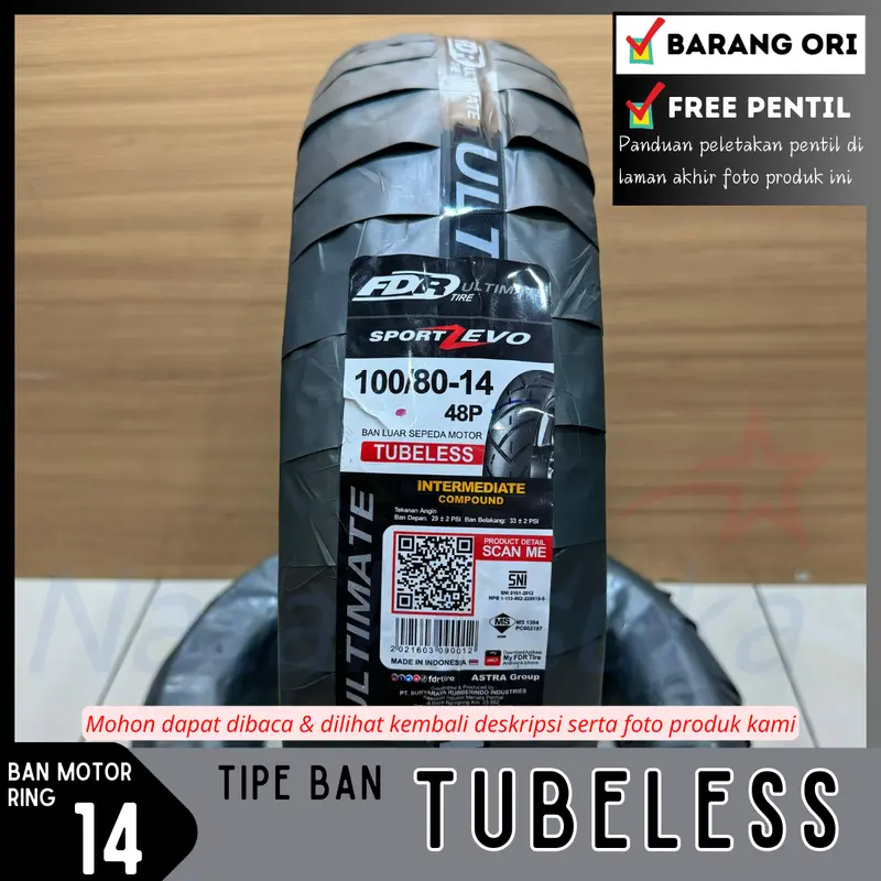 Ban Motor FDR Sport Zevo 100/80-14 Tubeless (TL) Motor Metic 1