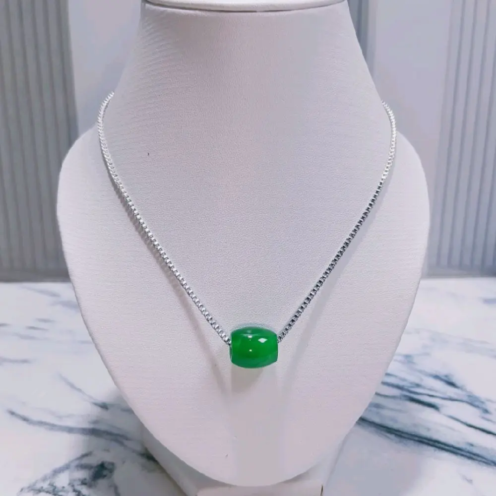 Kalung Rantai lTitanium Warna Silver Free Liontin Giok Alam