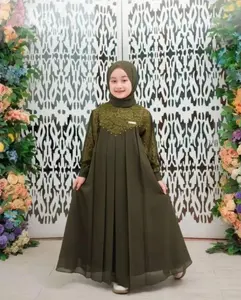 Gamis Anak Inara Ceruty Mix Brokat Set Hijab USIA 3-5 TAHUN Desain Elegan Warna WARNA CANTIk Baju Muslim Anak Perempuan