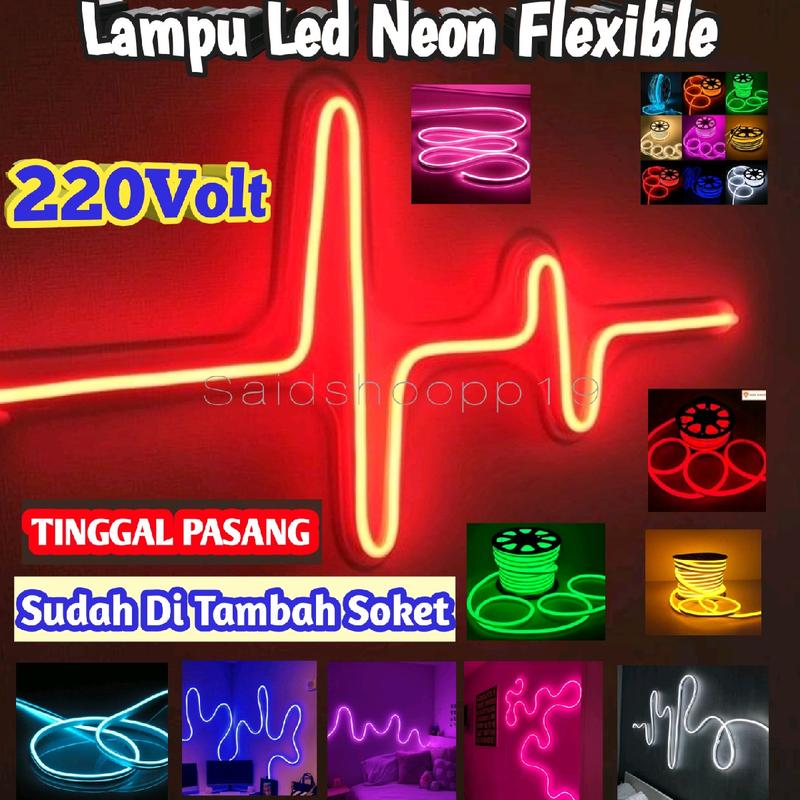 Lampu Led Neon Flex 220V 1 2 3 4 5M sudah+soket Lampu Detak Jantung Variasi Kamar Pelapon Aesthetic 1