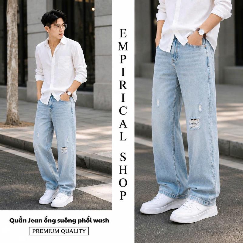 Quần Bò Nam Ống Suông Jeans Form Rộng Basic Vải Denim Mềm Không Xù Dễ Phối Đồ Menwear Trending 2026