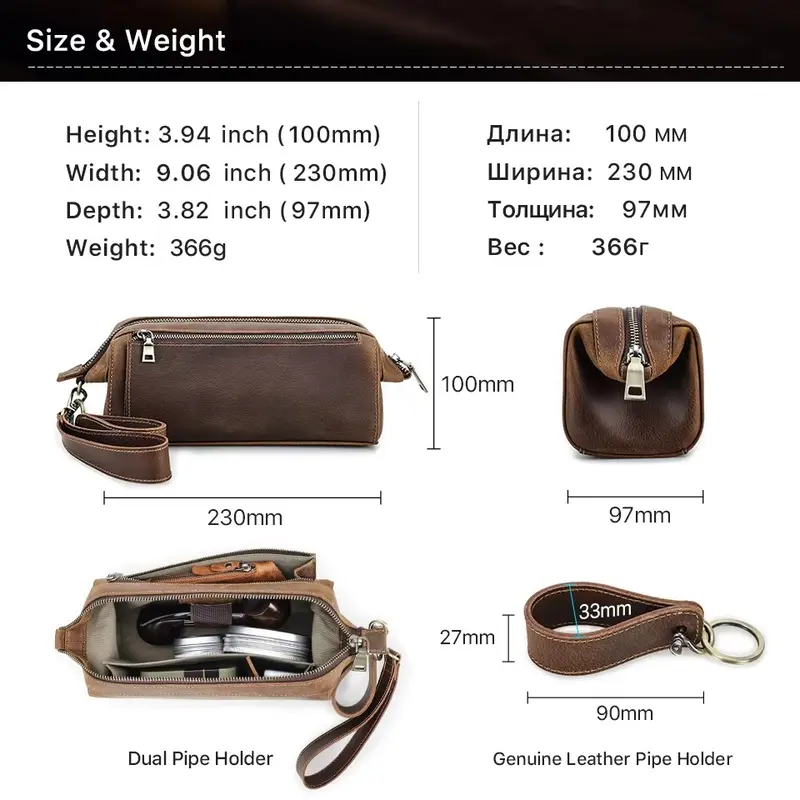 Tas Clutch Pria Kulit Asli Kantong Aksesoris - Tas Tangan Genggam Pria Retro Kulit Asli Crazy Horse 5